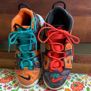 Nike Air More Uptempo Size 7 Youth Orange, Teal  and Bordeaux Purple Shoes